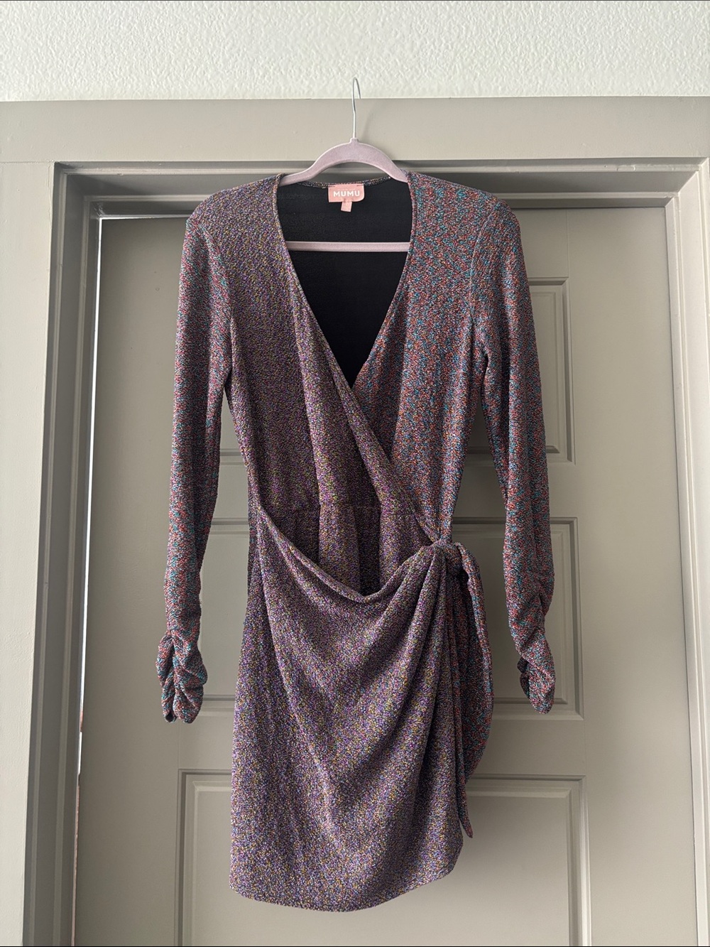 Show Me Your MuMu Sparklu Purple mini Wrap Long Sleeve Dress